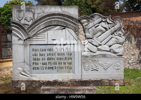 Vietnam, Dien Bien Phu, marqueur de l'ancien bunker de l'artillerie française Commandant en chef Pirot Banque D'Images