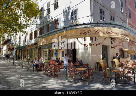 France, Haute Corse, Bastia, café sur le marché Banque D'Images