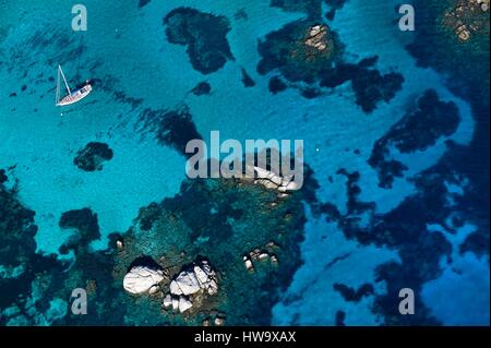 France, Corse du Sud, Bonifacio, la réserve naturelle des îles Lavezzi (vue aérienne) Banque D'Images