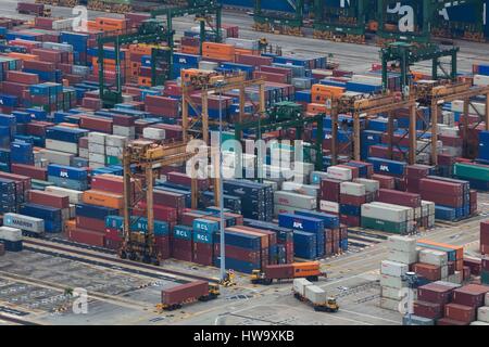 Singapour, augmentation de la vue sur le port d'un terminal à conteneurs Tanjong Pagar Banque D'Images