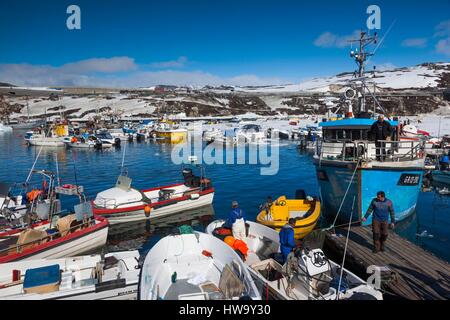 Le Groenland, baie de Disko, Ilulissat, ville port, elevated view Banque D'Images