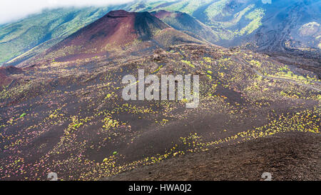 Voyage d'Italie - champs de lave durcie et les cratères de l'Etna en Sicile en journée d'été Banque D'Images