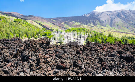 Voyage d'Italie - flux de lave durcie sur la pente de l'Etna en Sicile Banque D'Images