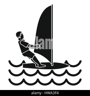 L'homme sur la planche à voile, l'icône de style simple. Illustration de Vecteur