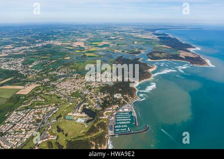 France, Vendée, Talmont Saint Hilaire, le havre du Veillon et de Port Bourgenay (vue aérienne) Banque D'Images