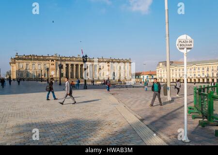 Le département de Cundinamarca, en Colombie, Bogota, le quartier colonial de Calendaria, Place Bolivar (Plaza de Bolivar), Capitol Nacional Banque D'Images