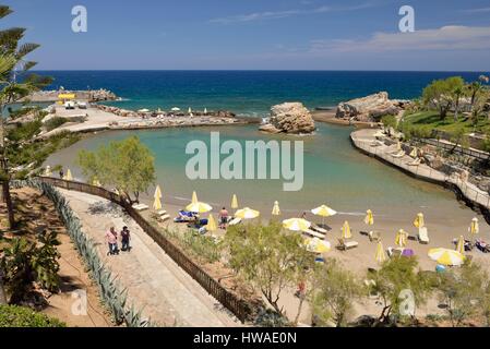 Grèce, Crete, Panormos, Iberostar Creta Marine, Cove vue sur la crique privée de la chambre à coucher Banque D'Images