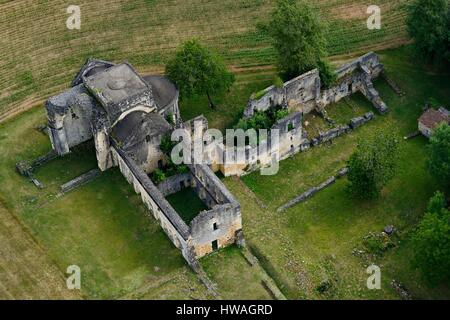 France, dordogne, Périgord Vert, abbaye cistercienne de Boschaud du 12ème siècle qui appartenait à l'abbaye de Clairvaux (vue aérienne) Banque D'Images