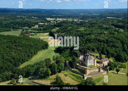 France, dordogne, Périgord Noir, vallée de la Dordogne, Sainte Mondane, Fenelon Château (vue aérienne) Banque D'Images