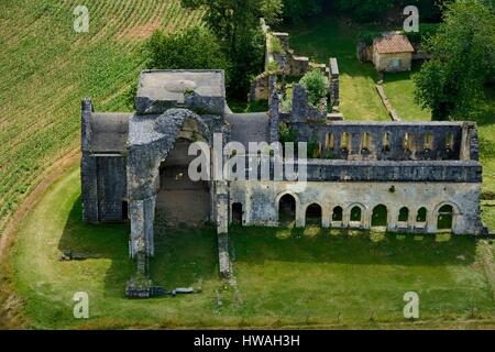 France, dordogne, Périgord Vert, abbaye cistercienne de Boschaud du 12ème siècle qui appartenait à l'abbaye de Clairvaux (vue aérienne) Banque D'Images