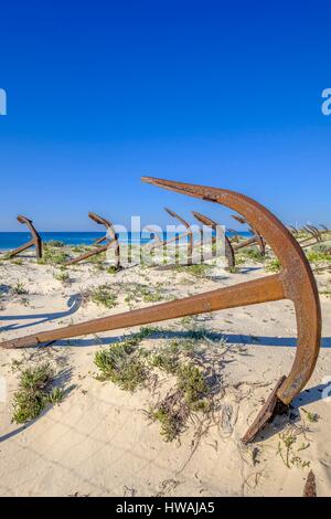 Portugal, Algarve, Tavira, le Parc Naturel de Ria Formosa, l'île de Tavira, ancrages cimetière sur la plage de Barril Banque D'Images