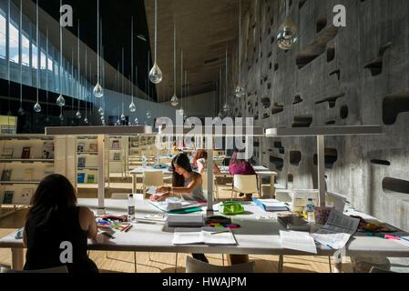 L'Espagne, Iles Canaries, Tenerife, Santa Cruz de Tenerife, Tenerife, thé Espacio de las Artes, l'intérieur de la bibliothèque Banque D'Images