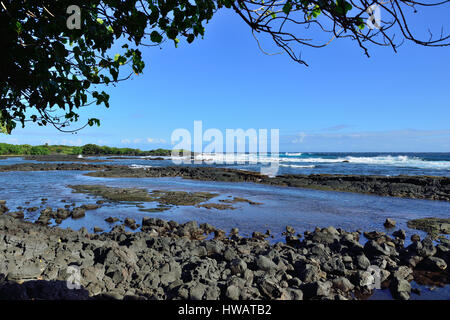 L'océan Pacifique et des roches de lave dans Whittington Beach Park dans la grande île d'Hawaï Banque D'Images