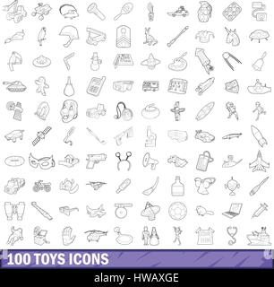 100 toys icons set style du contour, Illustration de Vecteur