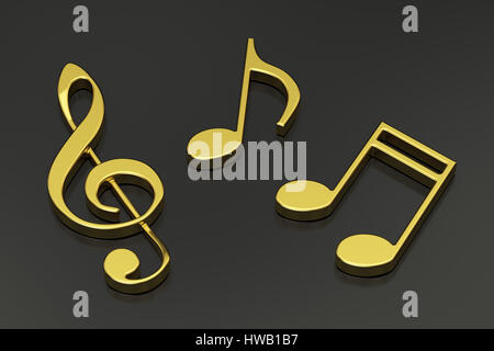 Les notes de musique d'or libre, rendu 3D isolé sur fond noir Banque D'Images
