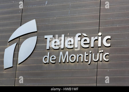 Gare signe, téléphérique de Montjuïc, téléphérique de Barcelone. Catalunya, Espagne Banque D'Images