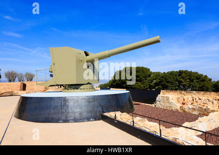 5,5 pouces Vickers Mitrailleuse de défense côtière, Castell de Montjuïc, Barcelone, Catalogne, Espagne Banque D'Images