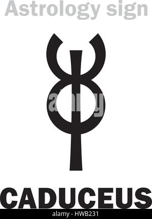 Alphabet d'astrologie : caducée de mercure (ou Hermès, ou Apollo, ou d'Esculape). Caractères hiéroglyphes signe (symbole unique). Illustration de Vecteur