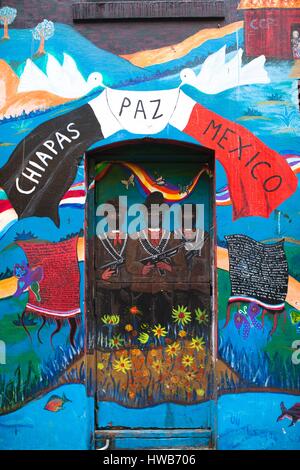 États-unis, Californie, San Francisco, de North Beach, Chiapas Mexique photo murale dans Jack Kerouac Alley Banque D'Images