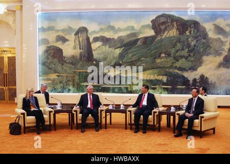 Beijing, Chine. 19 mars, 2017. La secrétaire d'État des États-Unis, Rex Tillerson lors d'une réunion bilatérale avec le président chinois Xi Jinping dans le Grand Hall du Peuple, le 19 mars 2017 à Beijing, Chine. Credit : Planetpix/Alamy Live News Banque D'Images