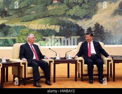 Beijing, Chine. 19 mars, 2017. La secrétaire d'État des États-Unis, Rex Tillerson lors d'une réunion bilatérale avec le président chinois Xi Jinping dans le Grand Hall du Peuple, le 19 mars 2017 à Beijing, Chine. Credit : Planetpix/Alamy Live News Banque D'Images