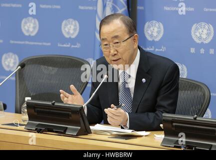 Organisation des Nations Unies, New York, USA, 16 décembre 2016 - Le Secrétaire général Ban Ki-moon, traite d'une conférence de presse, son dernier au siège des Nations Unies, en tant que son mandat tire à sa fin à la fin de l'année. Photo : Luiz Rampelotto/EuropaNewswire dans le monde d'utilisation | Banque D'Images