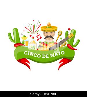 Le Cinco de Mayo mexicain bannière avec symboles et objets Illustration de Vecteur