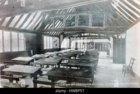 C Antique1870 photographie, de l'intérieur d'une école primaire, Stratford-upon-Avon, en Angleterre. SOURCE : génération plus tard Négatif sur verre. Banque D'Images