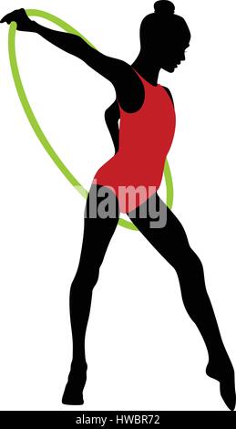 Jeune fille gymnaste hoop en gymnastique rythmique silhouette couleur Illustration de Vecteur