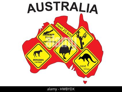 Carte de l'Australie avec différents signes inséré dans la carte Illustration de Vecteur