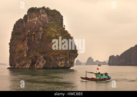 La baie d'Halong, Vietnam, affleurements calcaires émergent de la mer de Chine du Sud Banque D'Images