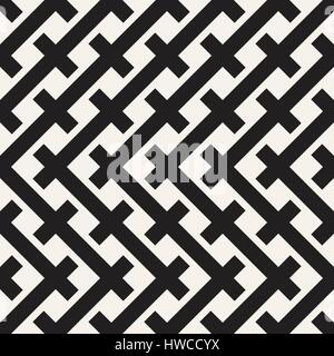 Modèle sans couture tissage. Arrière-plan de l'intersection de tressage Stripes Lattice. Noir et Blanc Illustration vecteur géométrique. Illustration de Vecteur