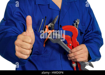 Un travailleur dans une entreprise industrielle (artisan) avec des outils dans la main, Ein Arbeiter in einem ( Gewerbebetrieb Handwerker ) mit Werkzeug in der Hand Banque D'Images