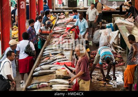 L'île de Mahé, Seychelles, Victoria, Sir Selwyn Clarke, les marchands du marché Banque D'Images