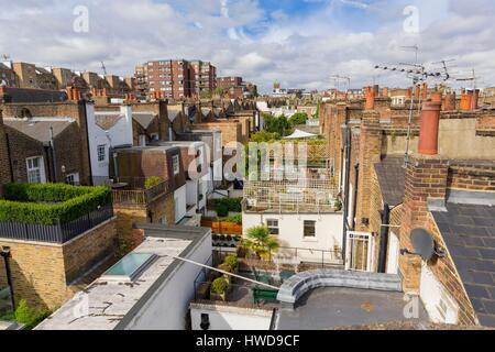 Royaume-uni, Londres, Kensington près de Notting Hill, les toits des maisons avec terrasses à l'étage Banque D'Images