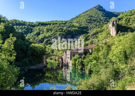 La France, l'Aveyron, les Causses et les Cévennes, paysage culturel agropastoraux méditerranéens, inscrite au Patrimoine Mondial de l'UNESCO, parc naturel régional des Grands Causses, vallée de la Dourbie, La Roque-Sainte-Marguerite, moulin de Corp Banque D'Images