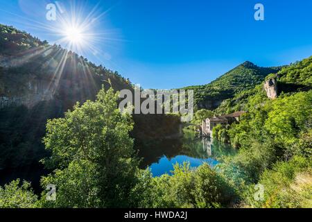 La France, l'Aveyron, les Causses et les Cévennes, paysage culturel agropastoraux méditerranéens, inscrite au Patrimoine Mondial de l'UNESCO, parc naturel régional des Grands Causses, vallée de la Dourbie, La Roque-Sainte-Marguerite, moulin de Corp Banque D'Images