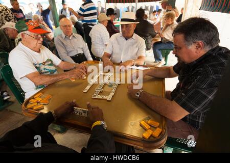 États-unis, Floride, Miami, Little Havana, Calle Ocho, SW 8th Street, Maximo Gomez Park, les joueurs de domino Banque D'Images