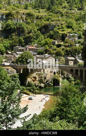 La France, la Lozère, les Causses et les Cévennes, paysage culturel agropastoraux méditerranéens, inscrite au Patrimoine Mondial de l'UNESCO, les Gorges du Tarn, St Chely du Tarn Banque D'Images