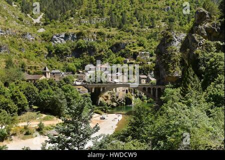 La France, la Lozère, les Causses et les Cévennes, paysage culturel agropastoraux méditerranéens, inscrite au Patrimoine Mondial de l'UNESCO, les Gorges du Tarn, St Chely du Tarn Banque D'Images