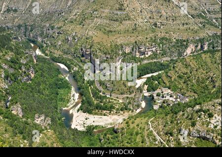 La France, la Lozère, les Causses et les Cévennes, paysage culturel agropastoraux méditerranéens, inscrite au Patrimoine Mondial de l'UNESCO, les Gorges du Tarn, St Chely du Tarn dans la St Chely circus Banque D'Images