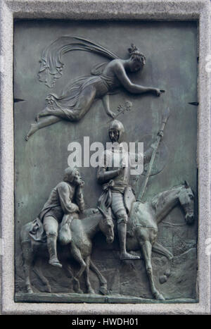 Détails de Miguel de Cervantes Saavedra's statue près du Congrès des députés espagnol à Madrid, Espagne Banque D'Images