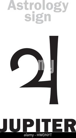 Alphabet d'astrologie : JUPITER (Iuppiter), planète social majeur classique. Caractères hiéroglyphes signe (symbole unique). Illustration de Vecteur