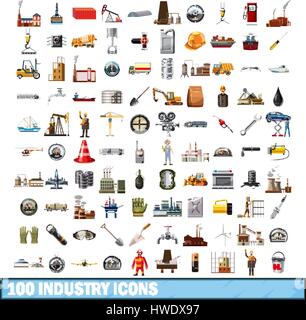 100 icônes de l'industrie, jeu de style cartoon Illustration de Vecteur