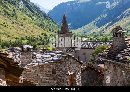 France, Savoie, parc national de la Vanoise, Bonneval-sur-Arc, étiqueté Les Plus Beaux Villages de France, le plus haut village de la vallée de la Haute Maurienne (1850m) Banque D'Images