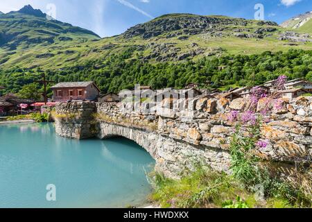 France, Savoie, parc national de la Vanoise, Bonneval-sur-Arc, étiqueté Les Plus Beaux Villages de France, le plus haut village de la vallée de la Haute Maurienne (1850m) Banque D'Images