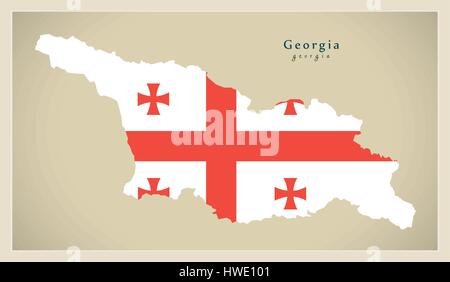 Carte moderne - couleur du drapeau Géorgie GE Illustration de Vecteur