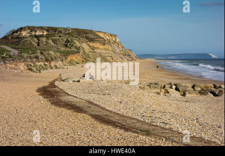 Vue d'Hengistbury Head à l'Est avec l'île de Wight, l'OIEAU, en arrière-plan, Dorset, UK Banque D'Images