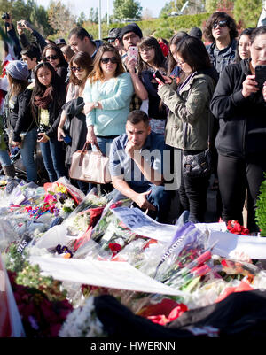 Recueillir des fans par le faire passer à la mémoire de l'acteur Paul Walker, vedette du 'Fast and Furious', le 8 décembre 2013 à Valencia, en Californie. Photo par Francis Specker Banque D'Images