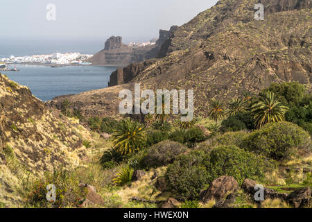 Puerto de las Nieves und der Barranco de Guayedra, Insel Gran Canaria, Kanarische Inseln, Spanien | birds eye view de Puerto de las Nieves et Barra Banque D'Images